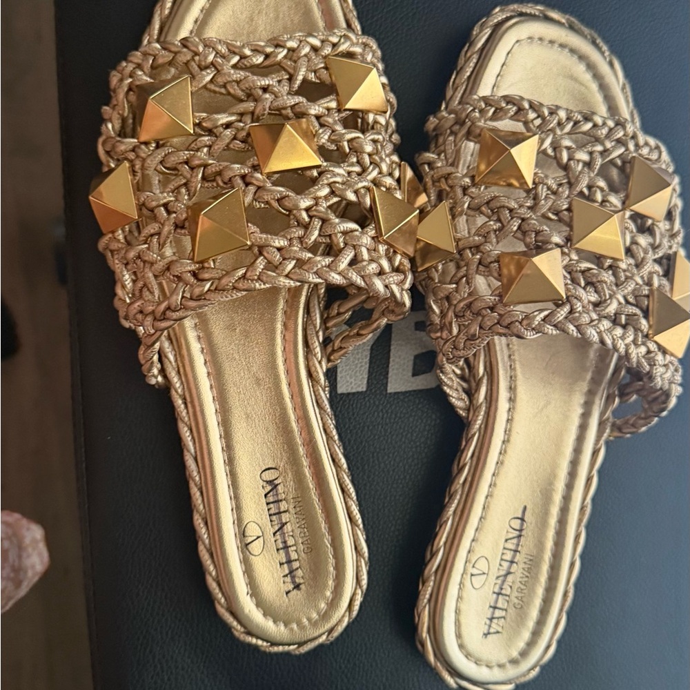 Valentino Women's Gold Woven Slide Sandals